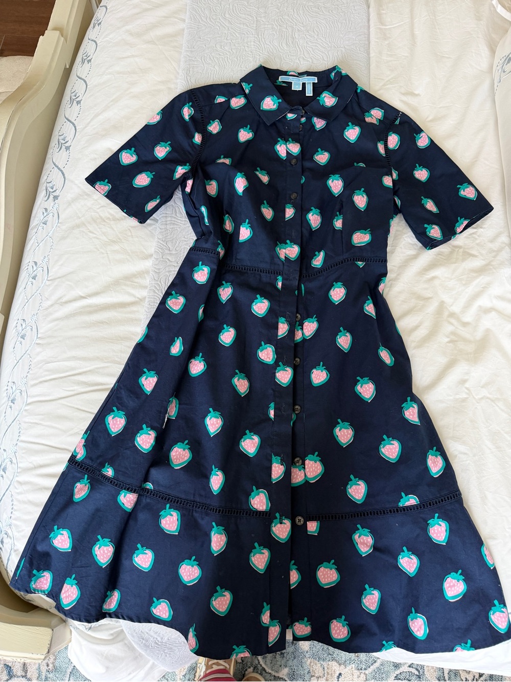 Draper James Women’s Navy Strawberry Print Button-Front Dress